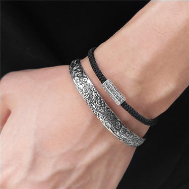 Steel Feng Shui QILIN Bangle & 6 Syllable OM Mantra Rope- 2pc GOOD LUCK Set